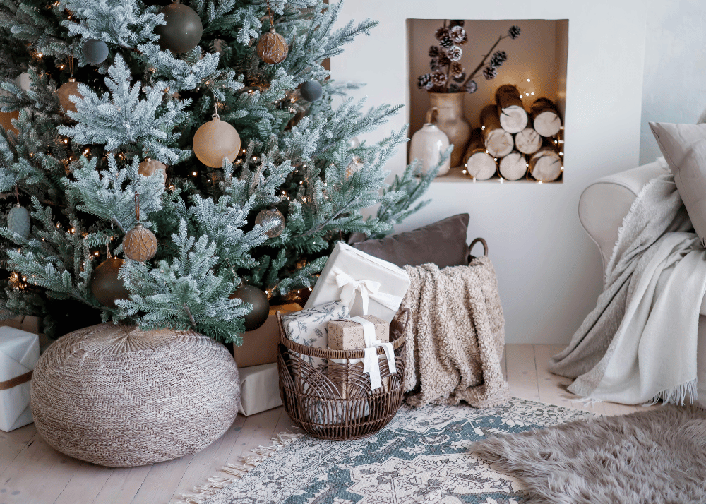 avoiding holiday overwhelm and overload by looking at calming photo of christmas tree 